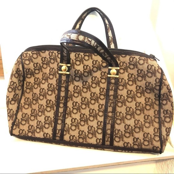 GILI Purse Travel Bag Wallet Canvas Tan Monogram 2 piece Set Vintage Rare Luxury - Picture 3 of 14